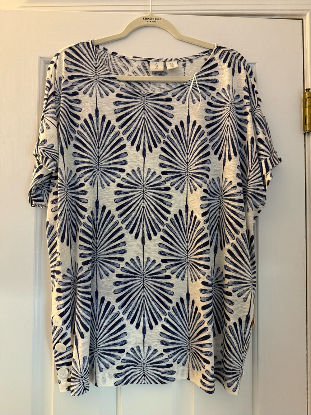 Joie Navy & White Short Sleeve Printed Tee 1X